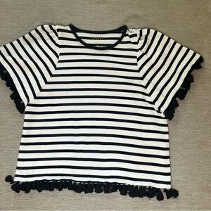 Broome Street + Kate Spade Striped Cap Sleeve Tassel Lined Top A21